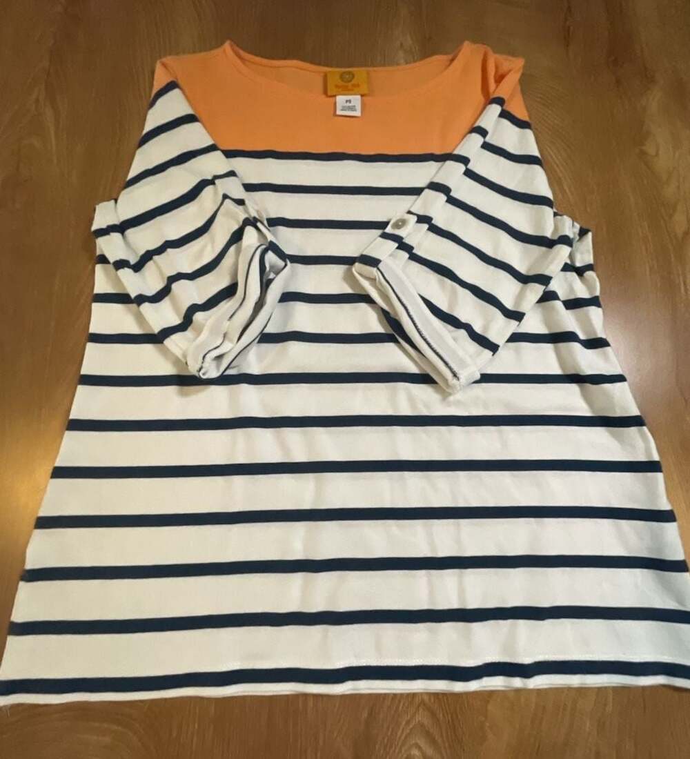 Ruby Rd. Petite Striped Boat Neck 3/4 Sleeve Top